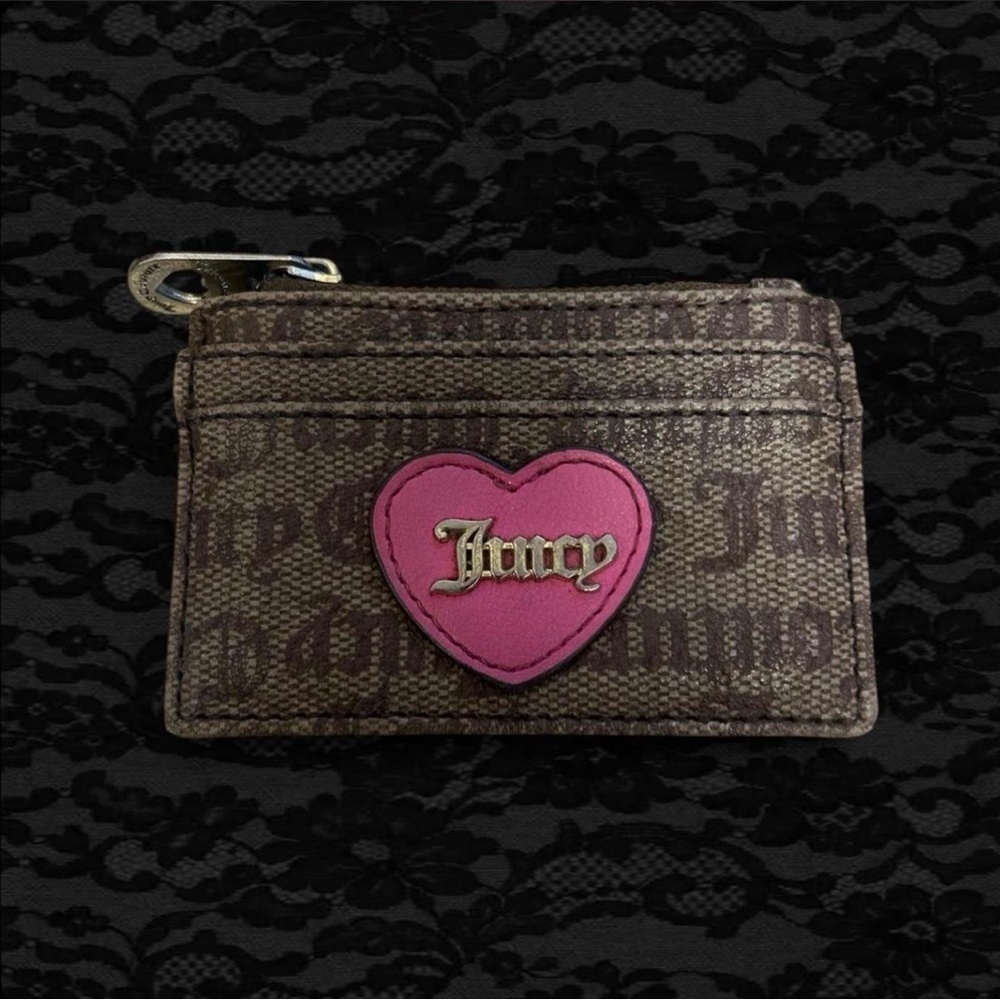 Adorable Juicy Couture Brown Logo Mini Zip Pouch with Gold Hardware !!